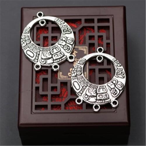 4pcs Silver Color Lost Civilization Maya Hollow Sun and Moon Totem Charm Necklace Bracelet DIY Metal Jewelry Alloy Connectors