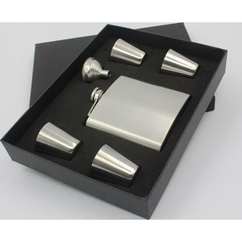 50sets/lot 6oz portable stainless steel hip flask with 4 cups,flagon,wine pot that as water flask,mug,kettle,travel drinkware