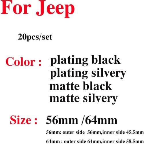 56mm 64mm Auto Car Wheel Rims Hub Center Caps Rims Auto Wheel Covers Matte Silvery/Glossy for Cherokee Liberty Rubicon Wrangler