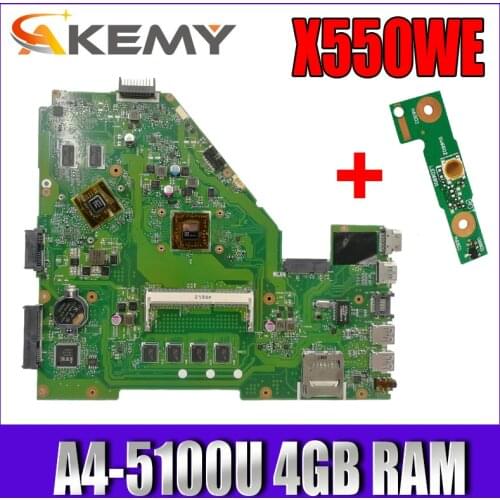 AKEMY X550WE Laptop motherboard For Asus X550W X550WE X550W D552W X552WE original mainboard A4-5100U 4Gb RAM