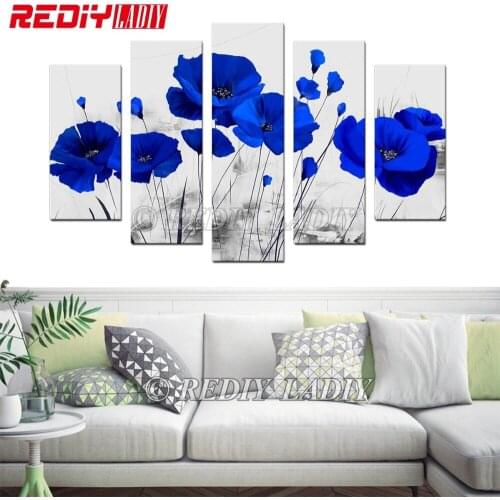 Diamond Painting Triptych Blue Poppies Diamond Embroidery Multi Pictures Rhinestones Cross Stitch Modular Wall Arts Home Decor
