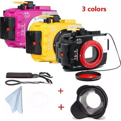 Seafrogs 60M/195ft Underwater Camera Housing Case for Olympus TG5 Camera Bags + Fisheye Lens + 67mm Red Filter