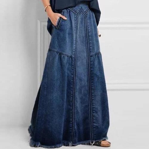 Denim Muslim Skirts Women Fashion Big Swing Maix Hijab Abaya Dubai Ramadan Kaftan Skirt Robe Longue Caftan Marocain Vestidos