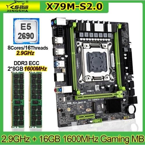 LGA 2011 X79 Gaming Motherboard Combo with pack Xeon E5 2690 2.9GHz CPU 16GB 1600MHz DDR3 ECC RAM NVME M.2 SSD placa mae x79