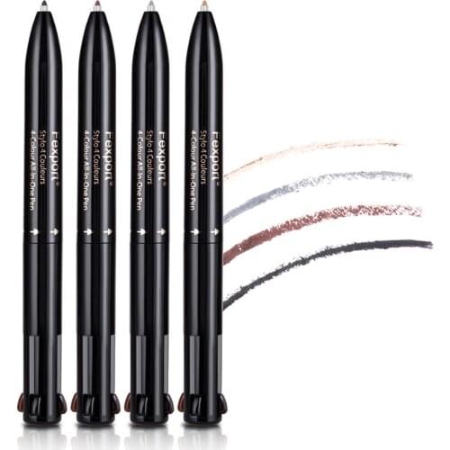 Fexport 4 In 1 Eyebrow Pencil Brush Enhancer Pressed Refills 4 Color Long Lasting Waterproof Eye Make UP Pen Tool Cosmetics