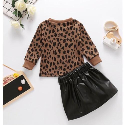 Infant Kids Baby Girl 2Pcs Outfit Set Toddlers Pullover Brown Leopard Sweater Hip Pocket Skirt for Kids and Children 2020