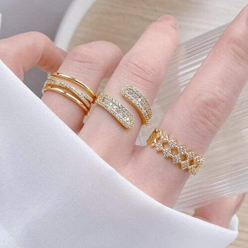 Korean Minimalist Irregular Double Layers Rings Plated 14k Real Gold Geometric Ring For Women Bijoux Best Gift Fashion Jewelry