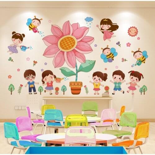 Creative Cartoon Children Wall Stickers Flower for Kids Room Decoration Kindergarten Classroom Glass Window Stickers Removable