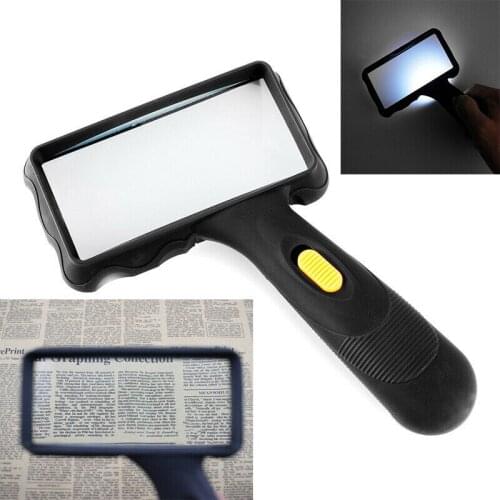 Square Lens Handheld 2X Rectangular Mirror Magnifying Glass with 2LED Light for Lighting Reading Magnifier Glass