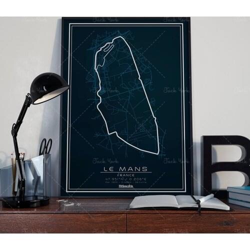 Le Mans Race Track Print. Racing Circuit silhouette white matte fine art paper, gift, poster, car print, birthday, wall print