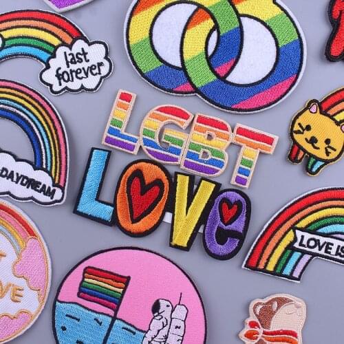 LGBT Patch Iron On Patches For Clothing Sewing Stickers Gay Thermo-Sensitive Appliques Rainbow Stripes Badges On Jacket DIY