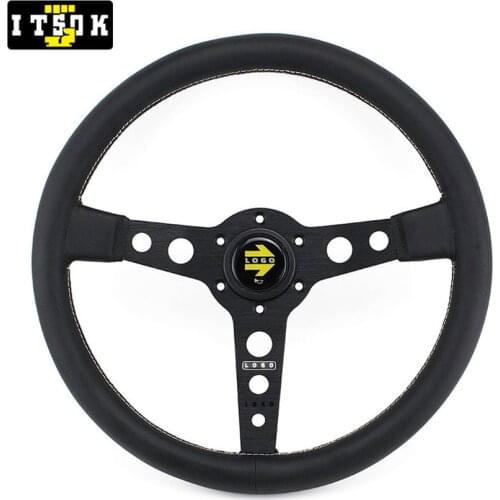 MOM Steering Wheel Leather 350mm 14inch Universal Flat Dish Sport Style JDM Modified Simulated Car Game Aluminum Spoke With Logo