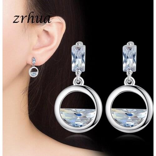 ZRHUA Fashion 925 Sterling Silver AAA Zircon Earrings Korea style Water Drop Long Brincos Femme Best Friend Gift jewelry