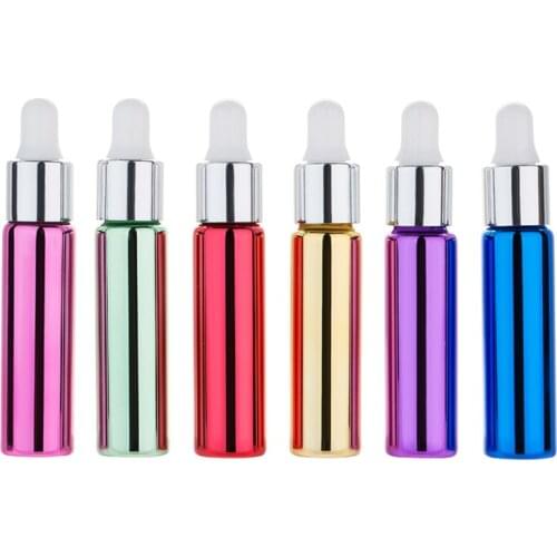MUB- 6pcs 10ML Dropper Essence Liquid Oil Bottle Silver Cap Cosmetics Essential Oil Bottle High-grade UV Glass Perfume Bottle