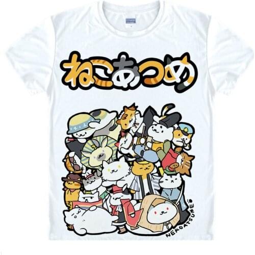 Neko Atsume Printed T-shirt Cute Cat Cosplay Tshirts Tops Girls Boys Summer Breathing Tee T Shirts Fashion Unisex T-shirts