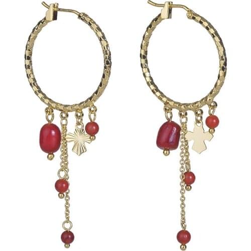 New Design Top Quality Low Price Trend Romantic Hoop Earrings Red Coral Thick Gold Hoop Earrings For Women