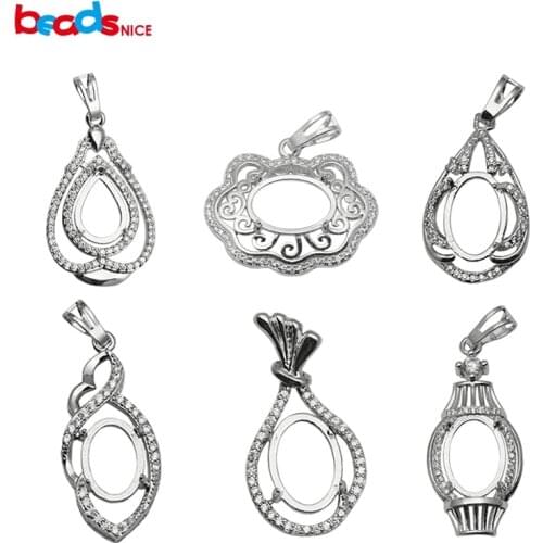 Beadsnice oval pendant tray 925 sterling silver blank pendant cabochon setting handmade necklace pendants for women ID 34064
