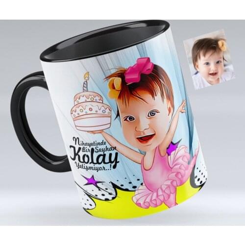 Personalized Female Child Birthday Caricature Of Black Mug cup-1