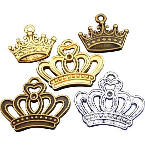 Wholesale 12pcs/Pack Jewelry Making Crown Charms Mix Color Small Metal Accessory Factory Price Finding Pendant GR-718