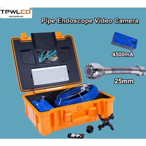 IP68 Waterproof Pipe Inspection Industrial Endoscope 7" LCD Color Monitor 20M Cable 25MM Sewer Camera With Keyboard