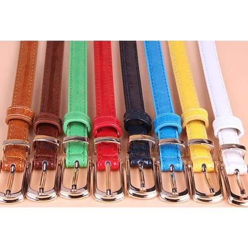 Womens PU Leather Thin Belts Adjustable Candy Color Decorative Waistband Metal Buckle Fashion Ladies Dress Pants Jeans Belt