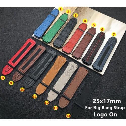 Cow bamboo leather with rubber silicone watchband watch band for Hublot strap for Big bang belt authentic 25*17mm buckle tools