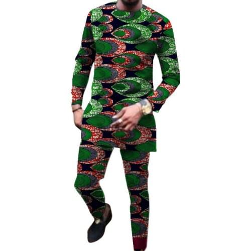 African print o-neck shirts with trousers custom made pant sets Fashion male groom suits Dashiki outfits party clothes