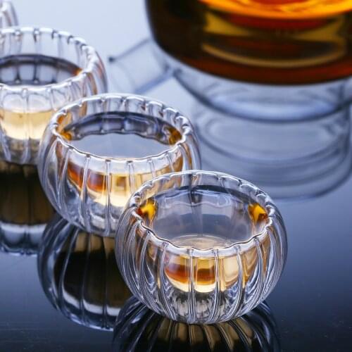 6Pcs/Lot Double Wall Glass Mini Pumpkin Stripe Shot Glass Bodum Design Anti-hot Tea Cup Cheap nmd Liquor Wine Glasses Wholesale