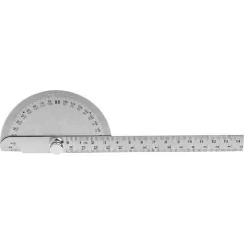 Shanwen 0-180Degree Angle Ruler Round Head Rotary Protractor Adjustable Universal Stainless Steel Measuring Tool