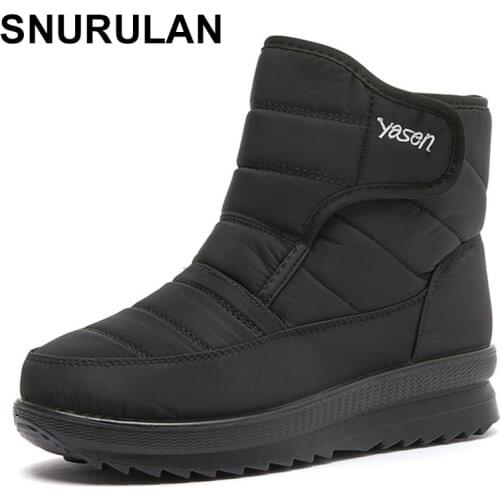 SNURULAN Autuspin Oxford Fabric Ankle Boots Women 2021 Winter Casual Plush Snow Boot Wedges Platform Classic Shoes Waterproof