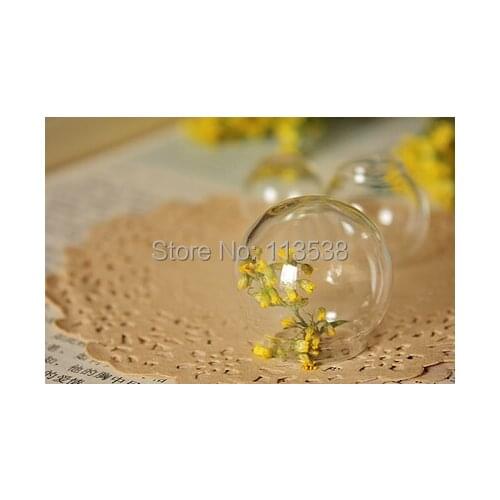 50 Pcs Clear Sphere Dome Glass Bottle DIY Terrarium fits 15mm setting 25*15 glass globe display vials pendants, only glass ball