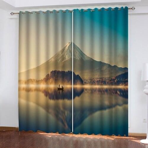 High quality custom 3d curtain fabric blue lake curtains 3D Window Curtain For Living Room office Bedroom
