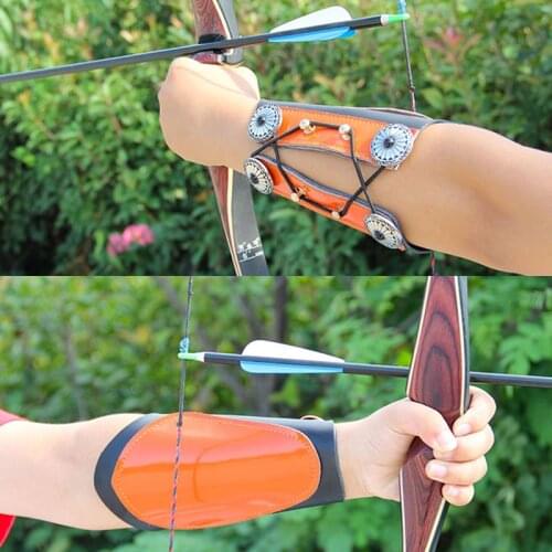 Archery Arm Guard Traditional Cowhide Archery Arm Protector Guard Pull Bow Protect Arm Accessory for Archery Shooting Hunting