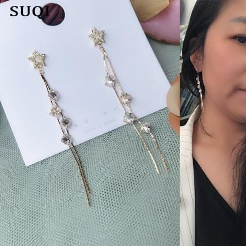 SUQI exquisite gold AAA Zircon earrings long tassel star earrings for women fashion jewelry Pendant earrings 2019