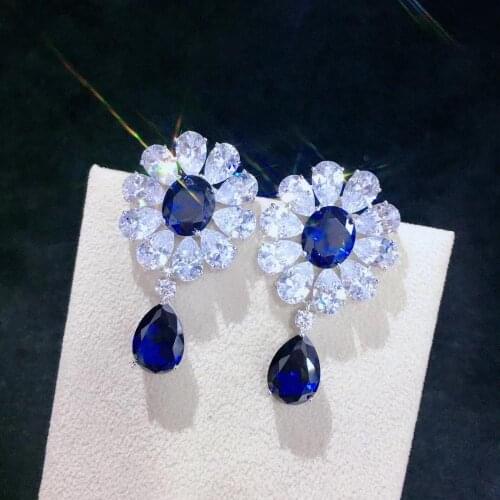 925 sterling silver with cubic zircon drop earring party fine women jewelry free shipping blue green red color