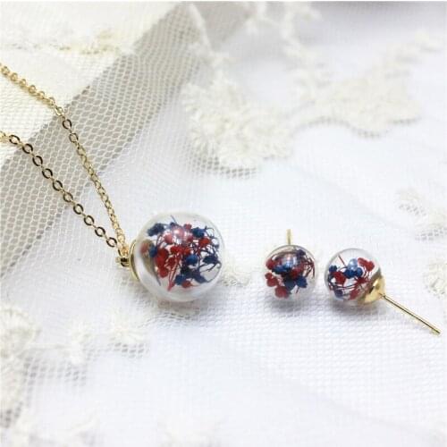 2019 new fashion brand jewelry set handmade glass beads flower stud earrings for women simple chain choker necklace&pendants