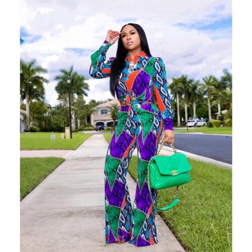 2020 New Arrival Famous Brand 2 pcs Women Set Luxury Print Blouse Long Pants Office Lady Outfits