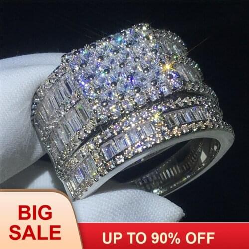 2018 Stunning Bridal ring sets Silver color Princess cut AAAAA Cz Engagement wedding band ring for women Finger jewelry