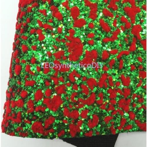 1PC 21X29CM Christmas Red and Green Glitter Fabric, Flocking Glitter Leather Sheets For Making Bows LEOsyntheticoDIY R2009A