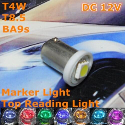 12V LED White Color Car Bulb Lamp T4W T8.5 BA9S(1*5050 SMD Lamp) for Marker Side Door Trunk Boot Licence Board Light