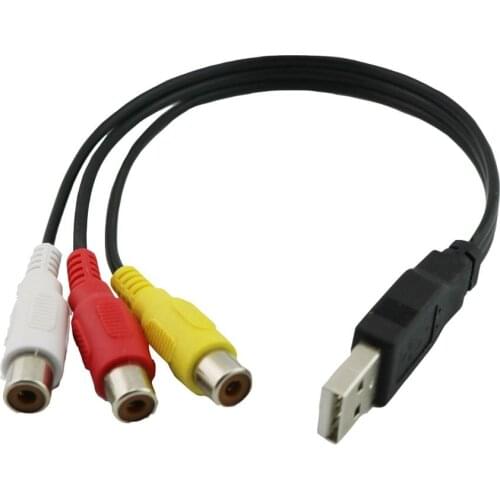 1x USB 2.0 A Male To 3 RCA Female Jack Adapter Audio Converter Video AV A/V Y Cable for HDTV 25cm