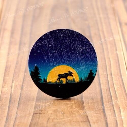 2Pcs 45mm Deer 3D Embossed Big Round Coloured Drawing Wood Cut Pendant DIY make Brooch Necklaces-(WIB-16)