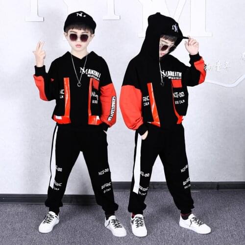 2 Pieces Autumn Clothes Kids Boys Girls Long Sleeve Sport Outfits Black Sport Suit Street Dance Clothing Set Hip Hop Tracksuits