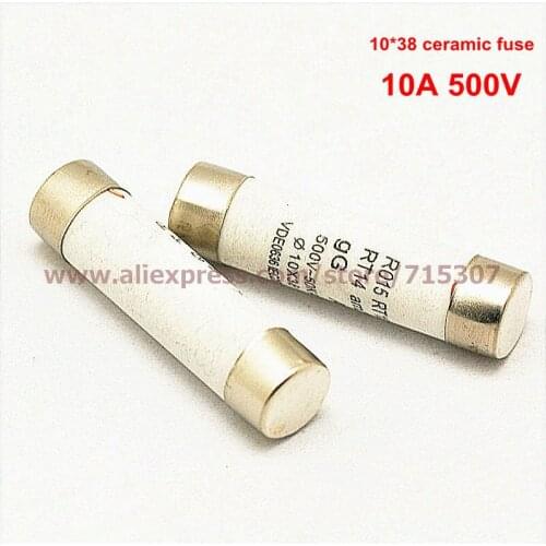 PHISCALE 20pcs Ceramic fuse 10A 500V fuse 10*38 / 10x38mm