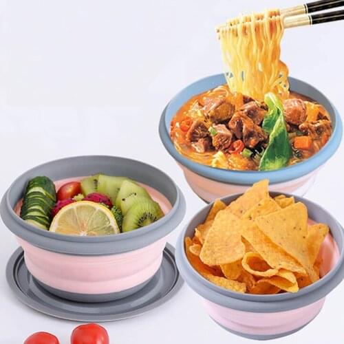 3pcs Folding Bowl Outdoor Camping Tableware Sets Lunch Box Portable Salad Bowl With Lid For Nature Hike Cooking Supplies New