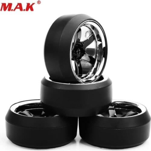 4Pcs/Set Tires Wheel Rim 12mm Hex fit 1:10 RC Flat Drift HPI HSP On-Road Car Accessories PP0104+PP0367
