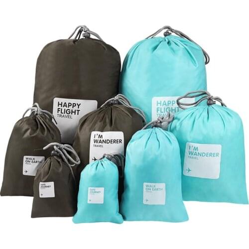 8 Pcs Multifunctional Water-proof Nylon Drawstring Bag Cord Bag Storage Packing Bag for Outdoor Traveling (Light Blue and Brown)