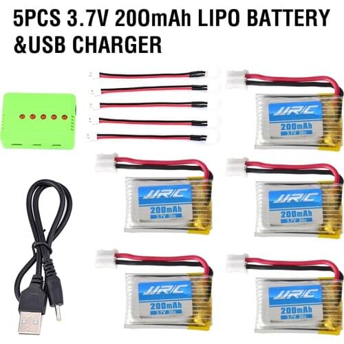 JJR/C H36 5Pcs 3.7V 200mAh 30C Lipo Battery & USB Charger for Goolrc T36 Eachine E010 E011 E012 NH 010 RC Drone