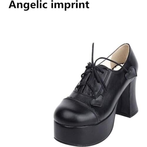 Angelic imprint woman mori girl lolita cosplay shoes lady high heels pumps women princess dress party shoes lacework heart 9.5cm