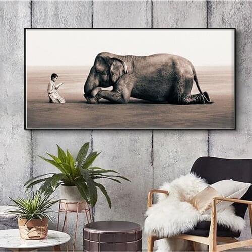 Large Size Devout Buddhism Monk and Elephant Canvas Painting Ashes and Snow Poster Religious Print Wall art Picture Living Room